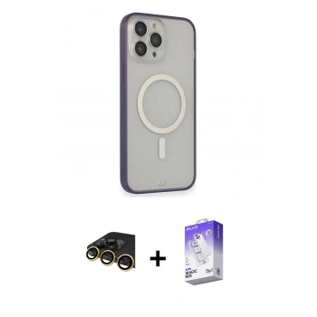 MARSİLYAN™- iPhone 14 Pro Max Kılıf Siluet Işık Koleksiyonu - Siyah Bilvis 5in1 3D Magic Cam Ekran Koruyucu + Raze Metal Kamera Lens - GD