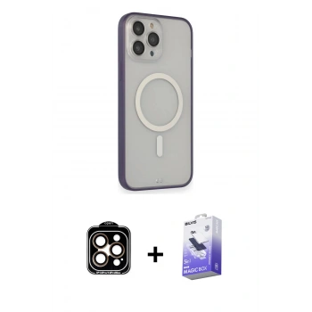 MARSİLYAN™- iPhone 14 Pro Max Kılıf Siluet Işık Koleksiyonu - Siyah Bilvis 5in1 5D Magic Hayalet Cam Ekran Koruyucu + PVD Metal Kamera Lens - TU