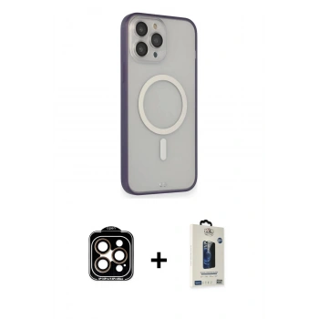 MARSİLYAN™- iPhone 14 Pro Max Kılıf Siluet Işık Koleksiyonu - Siyah Bilvis Hayalet Cam Ekran Koruyucu + PVD Metal Kamera Lens - TU