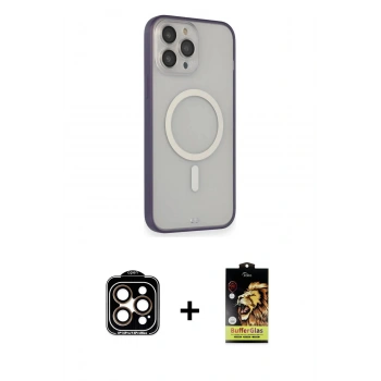MARSİLYAN™- iPhone 14 Pro Max Kılıf Siluet Işık Koleksiyonu - Siyah Buffer Cam Ekran Koruyucu + PVD Metal Kamera Lens - TU