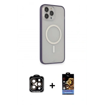 MARSİLYAN™- iPhone 14 Pro Max Kılıf Siluet Işık Koleksiyonu - Siyah Buffer Hayalet Cam Ekran Koruyucu + PVD Metal Kamera Lens - TU