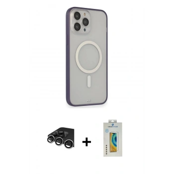 MARSİLYAN™- iPhone 14 Pro Max Kılıf Siluet Işık Koleksiyonu - Siyah Polymer Nano Ekran Koruyucu + Raze Metal Kamera Lens - GS