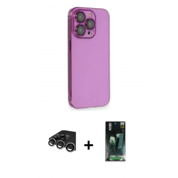 MARSİLYAN™- iPhone 14 Pro Max Kılıf Siluet Minimal Özel Seri - Şeffaf 360 Full Body Arka Koruyucu + Raze Metal Kamera Lens - GS