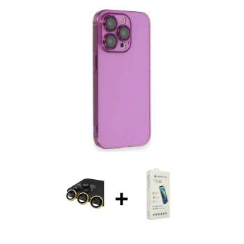 MARSİLYAN™- iPhone 14 Pro Max Kılıf Siluet Minimal Özel Seri - Şeffaf Pasifik Cam Ekran Koruyucu + Raze Metal Kamera Lens - GD