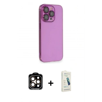 MARSİLYAN™- iPhone 14 Pro Max Kılıf Siluet Minimal Özel Seri - Şeffaf Pasifik Cam Ekran Koruyucu + PVD Metal Kamera Lens - TU
