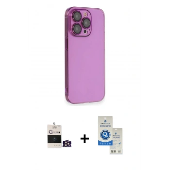 MARSİLYAN™- iPhone 14 Pro Max Kılıf Siluet Minimal Özel Seri - Şeffaf Royal Nano Ekran Koruyucu + Bilvis Titan Kamera Lens - GD