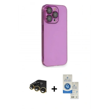 MARSİLYAN™- iPhone 14 Pro Max Kılıf Siluet Minimal Özel Seri - Şeffaf Royal Nano Ekran Koruyucu + Raze Metal Kamera Lens - GD