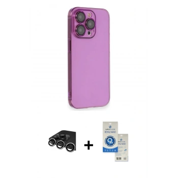 MARSİLYAN™- iPhone 14 Pro Max Kılıf Siluet Minimal Özel Seri - Şeffaf Royal Nano Ekran Koruyucu + Raze Metal Kamera Lens - GS