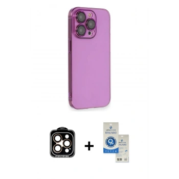 MARSİLYAN™- iPhone 14 Pro Max Kılıf Siluet Minimal Özel Seri - Şeffaf Royal Nano Ekran Koruyucu + PVD Metal Kamera Lens - TU