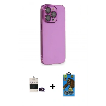 MARSİLYAN™- iPhone 14 Pro Max Kılıf Siluet Minimal Özel Seri - Siyah 18D Cam Ekran Koruyucu + Bilvis Titan Kamera Lens - GD