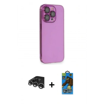 MARSİLYAN™- iPhone 14 Pro Max Kılıf Siluet Minimal Özel Seri - Siyah 18D Cam Ekran Koruyucu + Raze Metal Kamera Lens - GS