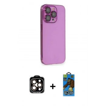 MARSİLYAN™- iPhone 14 Pro Max Kılıf Siluet Minimal Özel Seri - Siyah 18D Cam Ekran Koruyucu + PVD Metal Kamera Lens - TU