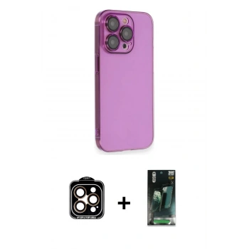 MARSİLYAN™- iPhone 14 Pro Max Kılıf Siluet Minimal Özel Seri - Siyah 360 Mat Full Body Arka Koruyucu + PVD Metal Kamera Lens - TU