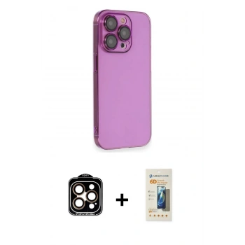 MARSİLYAN™- iPhone 14 Pro Max Kılıf Siluet Minimal Özel Seri - Siyah 6D Mat Seramik Hayalet Nano Ekran Koruyucu + PVD Metal Kamera Lens - TU