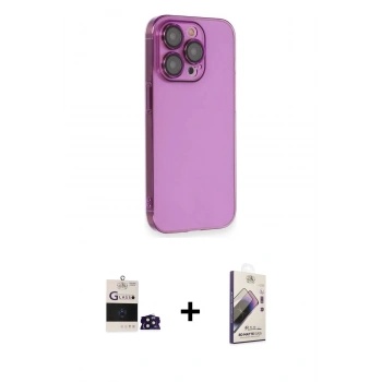 MARSİLYAN™- iPhone 14 Pro Max Kılıf Siluet Minimal Özel Seri - Siyah Bilvis 3D Mat Cam Ekran Koruyucu + Bilvis Titan Kamera Lens - DNMR
