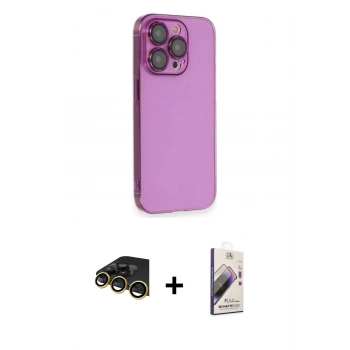 MARSİLYAN™- iPhone 14 Pro Max Kılıf Siluet Minimal Özel Seri - Siyah Bilvis 3D Mat Cam Ekran Koruyucu + Raze Metal Kamera Lens - GD