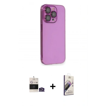 MARSİLYAN™- iPhone 14 Pro Max Kılıf Siluet Minimal Özel Seri - Siyah Bilvis 3D Mat Cam Ekran Koruyucu + Bilvis Titan Kamera Lens - GS