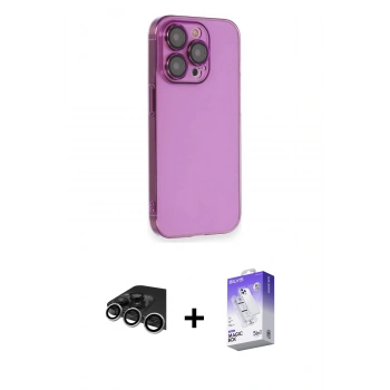 MARSİLYAN™- iPhone 14 Pro Max Kılıf Siluet Minimal Özel Seri - Siyah Bilvis 5in1 3D Magic Cam Ekran Koruyucu + Raze Metal Kamera Lens - GS