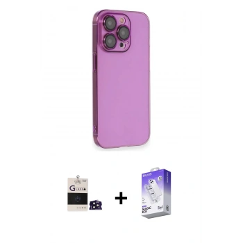 MARSİLYAN™- iPhone 14 Pro Max Kılıf Siluet Minimal Özel Seri - Siyah Bilvis 5in1 3D Magic Cam Ekran Koruyucu + Bilvis Titan Kamera Lens - DNMR