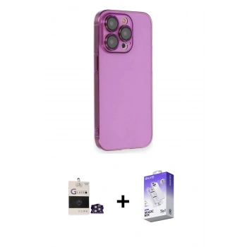MARSİLYAN™- iPhone 14 Pro Max Kılıf Siluet Minimal Özel Seri - Siyah Bilvis 5in1 3D Magic Cam Ekran Koruyucu + Bilvis Titan Kamera Lens - GS