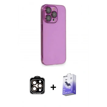 MARSİLYAN™- iPhone 14 Pro Max Kılıf Siluet Minimal Özel Seri - Siyah Bilvis 5in1 5D Magic Hayalet Cam Ekran Koruyucu + PVD Metal Kamera Lens - TU