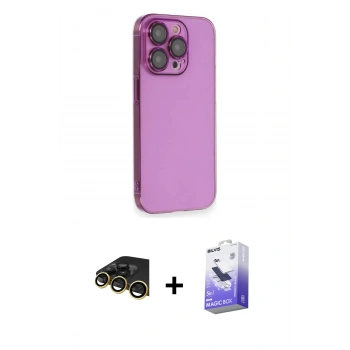 MARSİLYAN™- iPhone 14 Pro Max Kılıf Siluet Minimal Özel Seri - Siyah Bilvis 5in1 5D Magic Hayalet Cam Ekran Koruyucu + Raze Metal Kamera Lens - GD