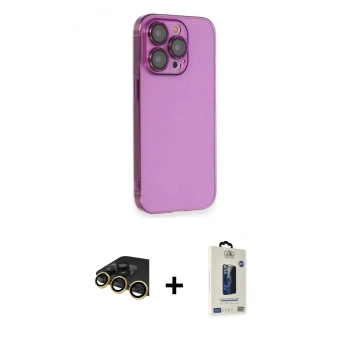 MARSİLYAN™- iPhone 14 Pro Max Kılıf Siluet Minimal Özel Seri - Siyah Bilvis Hayalet Cam Ekran Koruyucu + Raze Metal Kamera Lens - GD