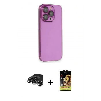 MARSİLYAN™- iPhone 14 Pro Max Kılıf Siluet Minimal Özel Seri - Siyah Buffer Cam Ekran Koruyucu + Raze Metal Kamera Lens - GS