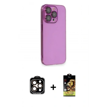 MARSİLYAN™- iPhone 14 Pro Max Kılıf Siluet Minimal Özel Seri - Siyah Buffer Cam Ekran Koruyucu + PVD Metal Kamera Lens - TU