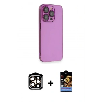 MARSİLYAN™- iPhone 14 Pro Max Kılıf Siluet Minimal Özel Seri - Siyah Buffer Hayalet Cam Ekran Koruyucu + PVD Metal Kamera Lens - TU