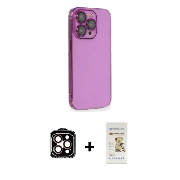 MARSİLYAN™- iPhone 14 Pro Max Kılıf Siluet Minimal Özel Seri - Siyah Mat Seramik Nano Ekran Koruyucu + PVD Metal Kamera Lens - TU