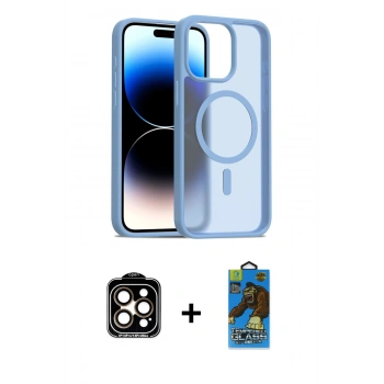 MARSİLYAN™- iPhone 14 Pro Max Kılıf Siluet Minimal Prime - Siyah 18D Cam Ekran Koruyucu + PVD Metal Kamera Lens - TU