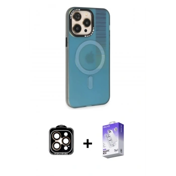 MARSİLYAN™- iPhone 14 Pro Max Kılıf Siluet Modern Koleksiyonu - Siyah Bilvis 5in1 3D Magic Cam Ekran Koruyucu + PVD Metal Kamera Lens - TU