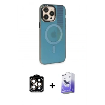 MARSİLYAN™- iPhone 14 Pro Max Kılıf Siluet Modern Koleksiyonu - Siyah Bilvis 5in1 5D Magic Hayalet Cam Ekran Koruyucu + PVD Metal Kamera Lens - TU