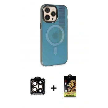MARSİLYAN™- iPhone 14 Pro Max Kılıf Siluet Modern Koleksiyonu - Siyah Buffer Cam Ekran Koruyucu + PVD Metal Kamera Lens - TU