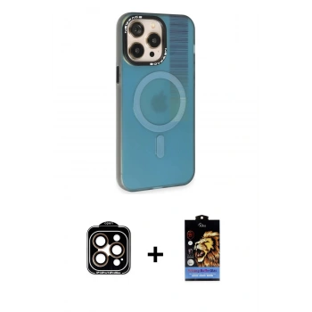 MARSİLYAN™- iPhone 14 Pro Max Kılıf Siluet Modern Koleksiyonu - Siyah Buffer Hayalet Cam Ekran Koruyucu + PVD Metal Kamera Lens - TU