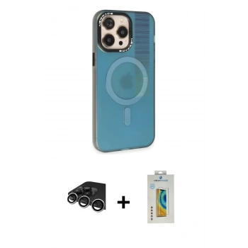 MARSİLYAN™- iPhone 14 Pro Max Kılıf Siluet Modern Koleksiyonu - Siyah Polymer Nano Ekran Koruyucu + Raze Metal Kamera Lens - GS