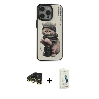 MARSİLYAN™- iPhone 14 Pro Max Kılıf Siluet Modern Özel Seri - Şeffaf Pasifik Cam Ekran Koruyucu + Raze Metal Kamera Lens - GD