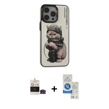 MARSİLYAN™- iPhone 14 Pro Max Kılıf Siluet Modern Özel Seri - Şeffaf Royal Nano Ekran Koruyucu + Bilvis Titan Kamera Lens - SH