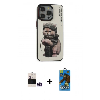 MARSİLYAN™- iPhone 14 Pro Max Kılıf Siluet Modern Özel Seri - Siyah 18D Cam Ekran Koruyucu + Bilvis Titan Kamera Lens - DNMR