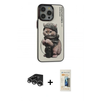 MARSİLYAN™- iPhone 14 Pro Max Kılıf Siluet Modern Özel Seri - Siyah 6D Mat Seramik Hayalet Nano Ekran Koruyucu + Raze Metal Kamera Lens - GS