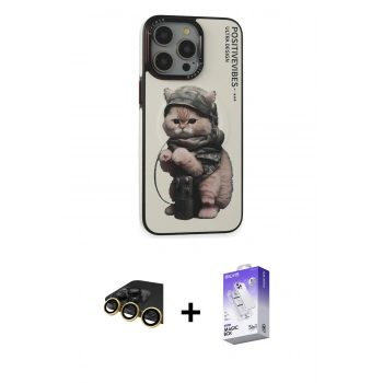 MARSİLYAN™- iPhone 14 Pro Max Kılıf Siluet Modern Özel Seri - Siyah Bilvis 5in1 3D Magic Cam Ekran Koruyucu + Raze Metal Kamera Lens - GD