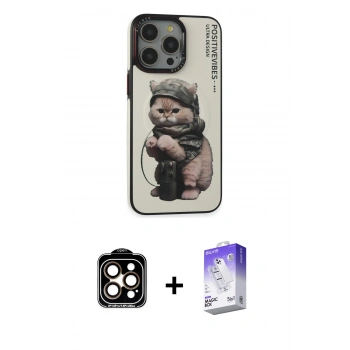 MARSİLYAN™- iPhone 14 Pro Max Kılıf Siluet Modern Özel Seri - Siyah Bilvis 5in1 3D Magic Cam Ekran Koruyucu + PVD Metal Kamera Lens - TU