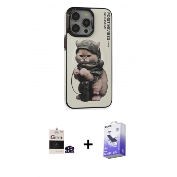 MARSİLYAN™- iPhone 14 Pro Max Kılıf Siluet Modern Özel Seri - Siyah Bilvis 5in1 5D Magic Hayalet Cam Ekran Koruyucu + Bilvis Titan Kamera Lens - DNMR