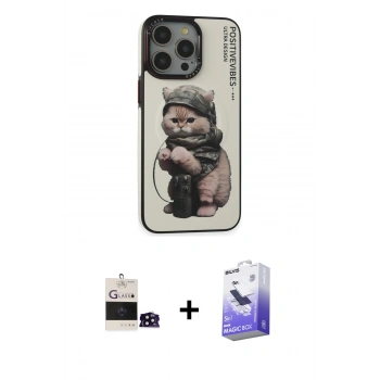 MARSİLYAN™- iPhone 14 Pro Max Kılıf Siluet Modern Özel Seri - Siyah Bilvis 5in1 5D Magic Hayalet Cam Ekran Koruyucu + Bilvis Titan Kamera Lens - SH