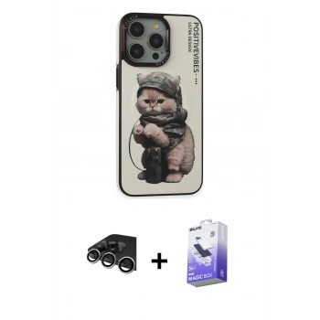 MARSİLYAN™- iPhone 14 Pro Max Kılıf Siluet Modern Özel Seri - Siyah Bilvis 5in1 5D Magic Hayalet Cam Ekran Koruyucu + Raze Metal Kamera Lens - GS