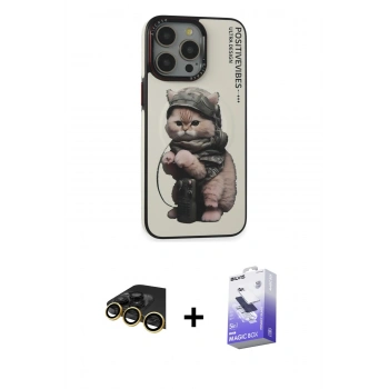 MARSİLYAN™- iPhone 14 Pro Max Kılıf Siluet Modern Özel Seri - Siyah Bilvis 5in1 5D Magic Hayalet Cam Ekran Koruyucu + Raze Metal Kamera Lens - GD