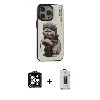 MARSİLYAN™- iPhone 14 Pro Max Kılıf Siluet Modern Özel Seri - Siyah Bilvis Hayalet Cam Ekran Koruyucu + PVD Metal Kamera Lens - TU