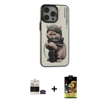 MARSİLYAN™- iPhone 14 Pro Max Kılıf Siluet Modern Özel Seri - Siyah Buffer Cam Ekran Koruyucu + Bilvis Titan Kamera Lens - DNMR
