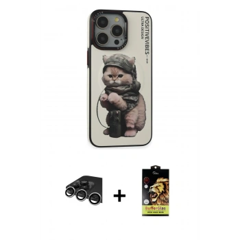 MARSİLYAN™- iPhone 14 Pro Max Kılıf Siluet Modern Özel Seri - Siyah Buffer Cam Ekran Koruyucu + Raze Metal Kamera Lens - GS